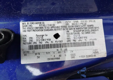 2014 Ford Focus Se z USA, uszkodzony, nr VIN 1FADP3K2XEL296931